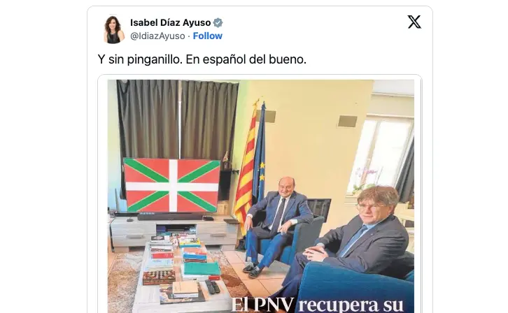 Captura de pantalla del Tweet de Ayuso.