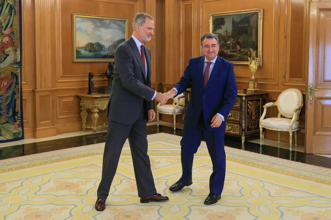 El rey Felipe VI se re&uacute;ne con el portavoz del PNV, Aitor Esteban. / Alerta
