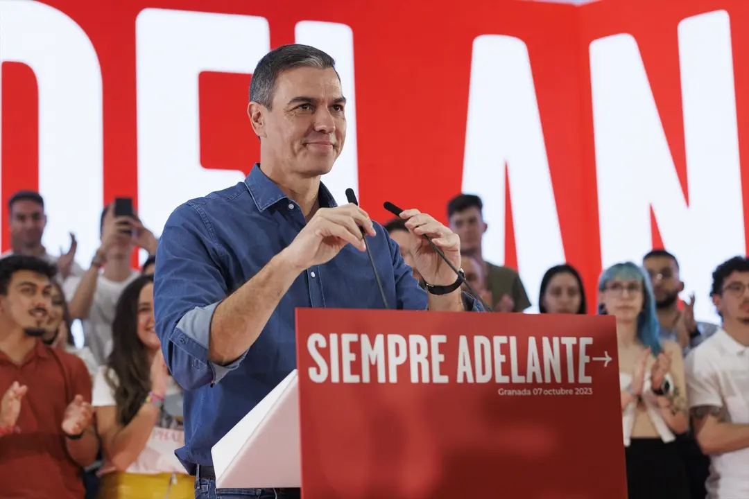 El secretario general del PSOE y presidente del Gobierno en funciones, Pedro S&aacute;nchez, durante su participaci&oacute;n en un acto p&uacute;blico. EP / &Aacute;lex C&aacute;mara