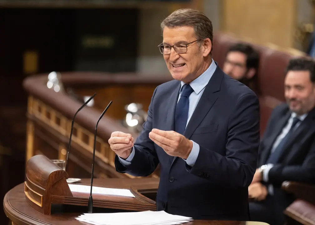 El presidente del Partido Popular, Alberto N&uacute;&ntilde;ez Feij&oacute;o, interviene durante la primera sesi&oacute;n del debate de investidura de Pedro S&aacute;nchez. EP / Eduardo Parra