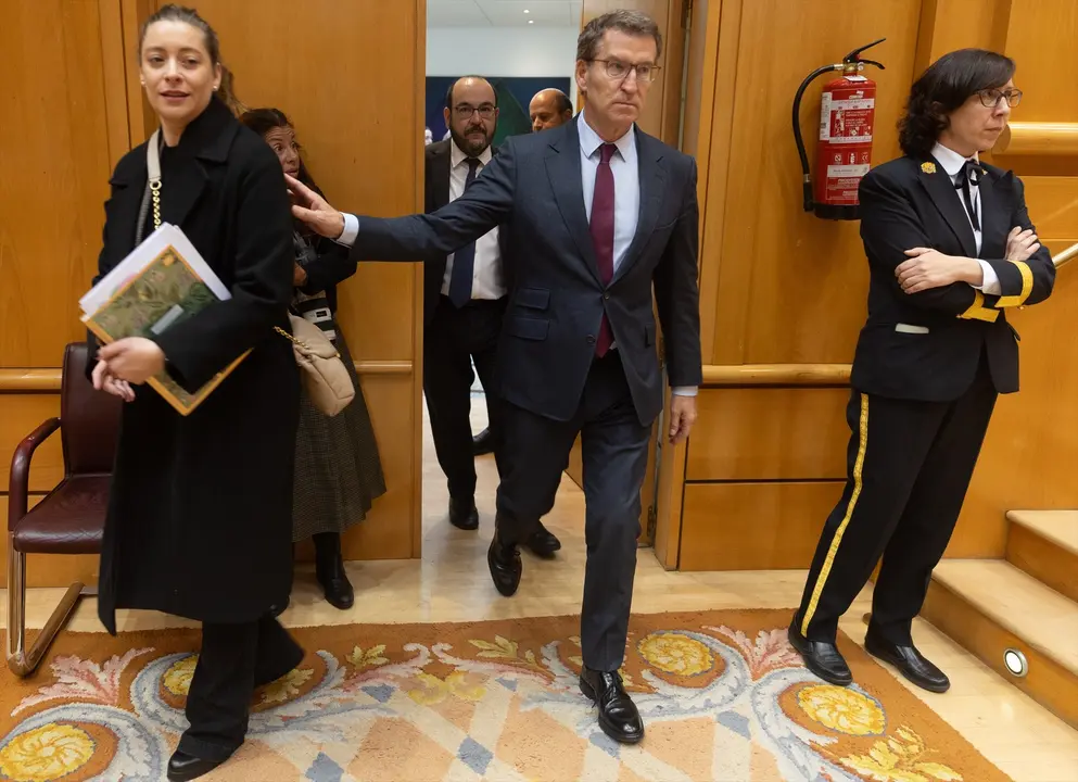 El l&iacute;der del PP, Alberto N&uacute;&ntilde;ez Feij&oacute;o, a su llegada a un pleno del Congreso de los Diputados. EP / Eduardo Parra