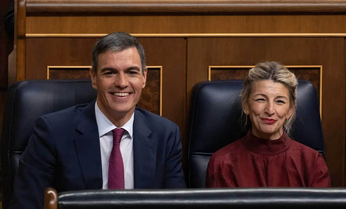 El presidente del Gobierno, Pedro S&aacute;nchez y la vicepresidenta segunda y ministra de Trabajo, Yolanda D&iacute;az. EP / Eduardo Parra