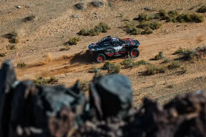 204 SAINZ Carlos (spa), CRUZ Lucas (spa), Team Audi Sport, Audi RS Q E-Tron E2, FIA Ultimate, FIA W2RC, action during the Stage 9 of the Dakar 2024 on January 16, 2024 between Hail and Al Ula, Saudi Arabia - Photo Florent Gooden / DPPI