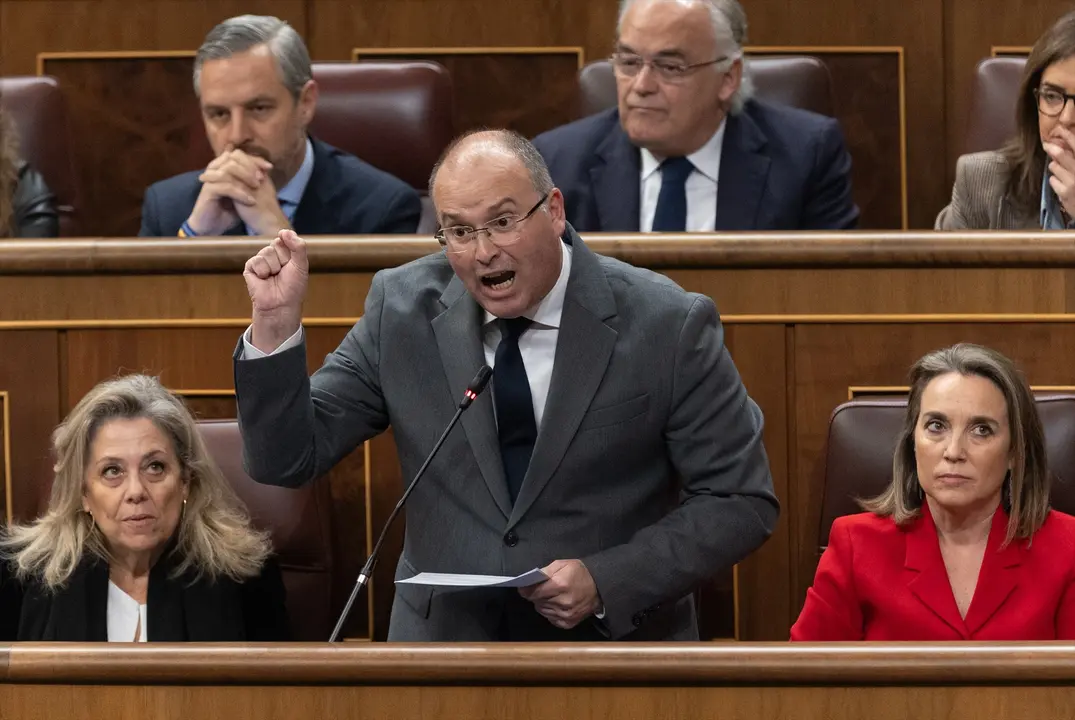 El portavoz del PP en el Congreso, Miguel Tellado, interviene durante una sesi&oacute;n de control al Gobierno. EP / Eduardo Parra