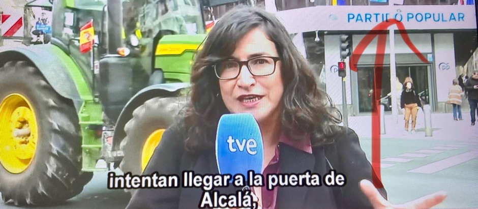 Imagen de la conexi&oacute;n del Canal 24 Horas de TVE desde la sede del PP. Plataforma TVE Libre