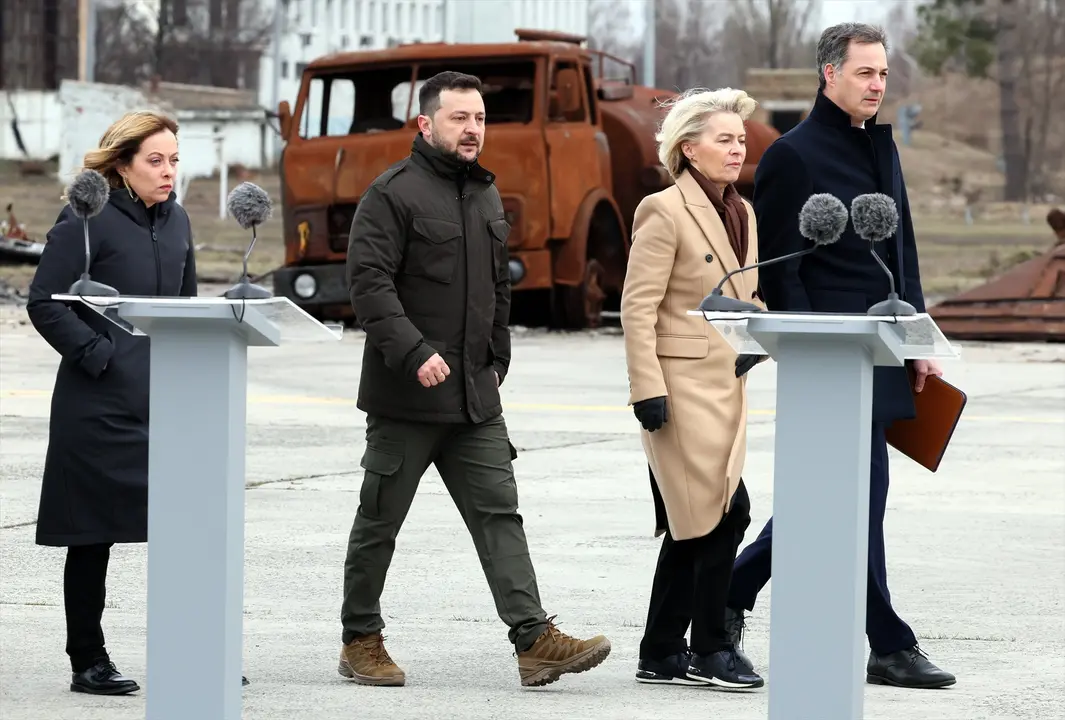 La primera ministra italiana, Giorgia Meloni, el presidente ucraniano Volodimir Zelenski y la presidenta de la Comisi&oacute;n Europea, Ursula Von der Leyen. EP / Benoit Doppagne