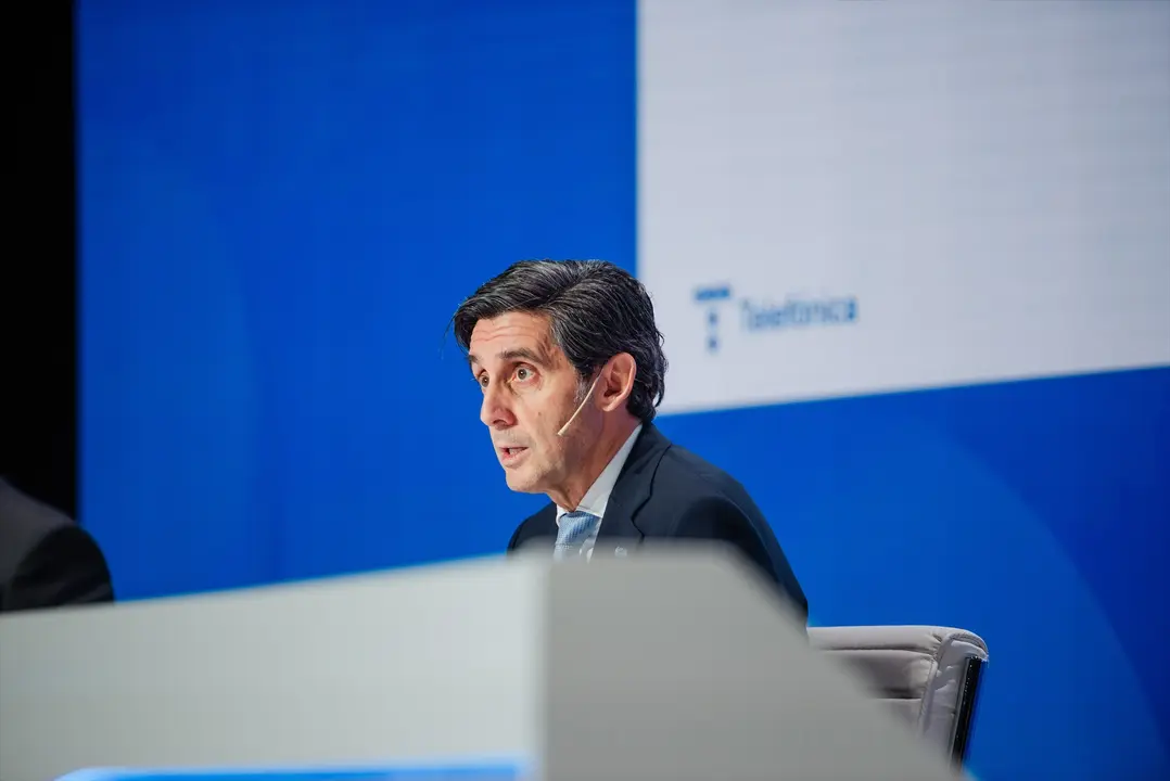 El CEO de Telef&oacute;nica, Jos&eacute; Mar&iacute;a &Aacute;lvarez-Pallete, durante la presentaci&oacute;n de resultados de Telef&oacute;nica de 2023. EP / Mateo Lanzuela