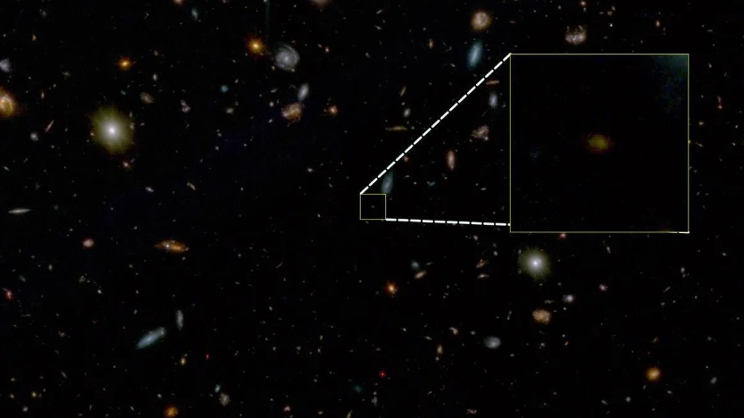 Una imagen obtenida por el telescopio espacial James Webb muestra la galaxia "muerta" m&aacute;s antigua conocida del universo./ JADES Collaboration