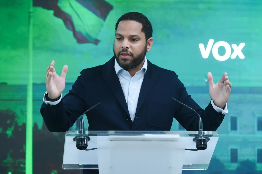 El vicepresidente de VOX, Ignacio Garriga, durante una rueda de prensa tras la reuni&oacute;n del Comit&eacute; de Acci&oacute;n Pol&iacute;tica de Vox. EP / Gustavo Valiente