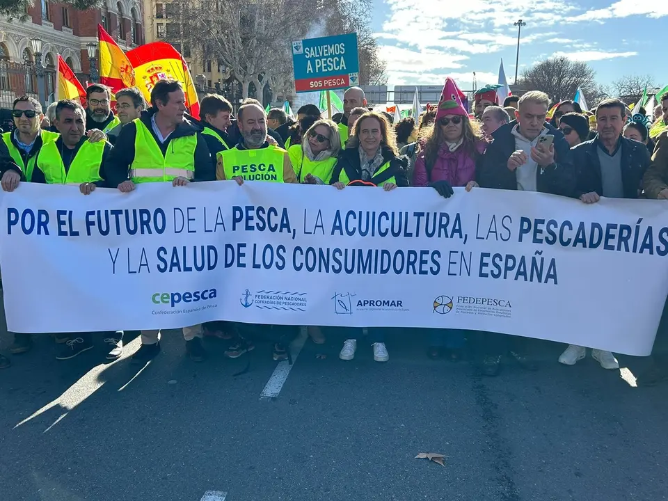 Representantes del sector pesquero durante la manifestaci&oacute;n agraria de Madrid. EP