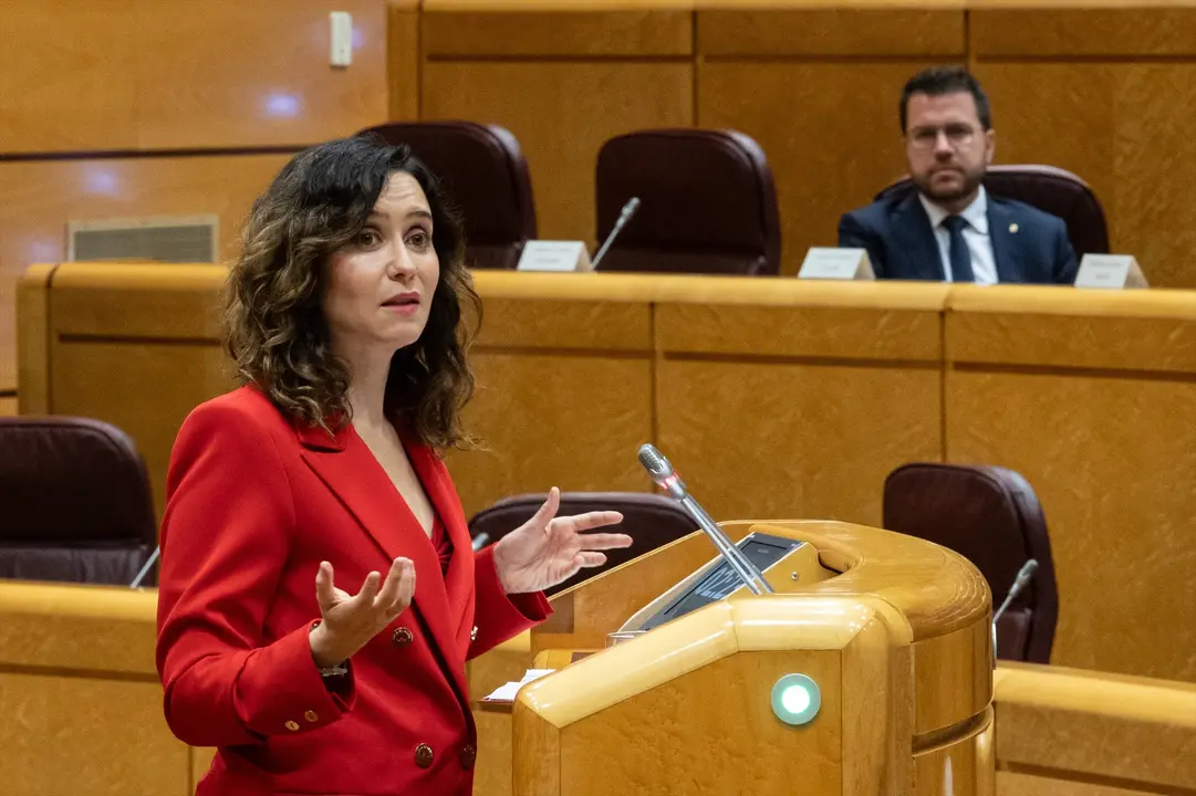 La presidenta de la Comunidad de Madrid, Isabel D&iacute;az Ayuso, interviene durante la reuni&oacute;n de la Comisi&oacute;n General de las Comunidades Aut&oacute;nomas, en el Senado. Alejandro Mart&iacute;nez V&eacute;lez