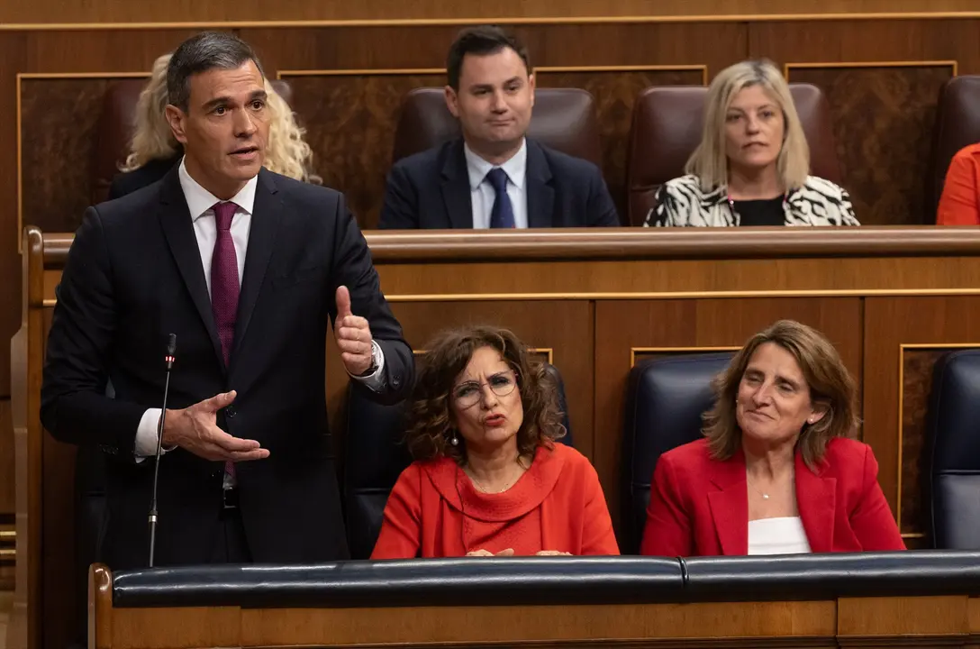 El presidente del Gobierno, Pedro S&aacute;nchez, interviene durante una sesi&oacute;n de control, en el Congreso de los Diputados. Eduardo Parra