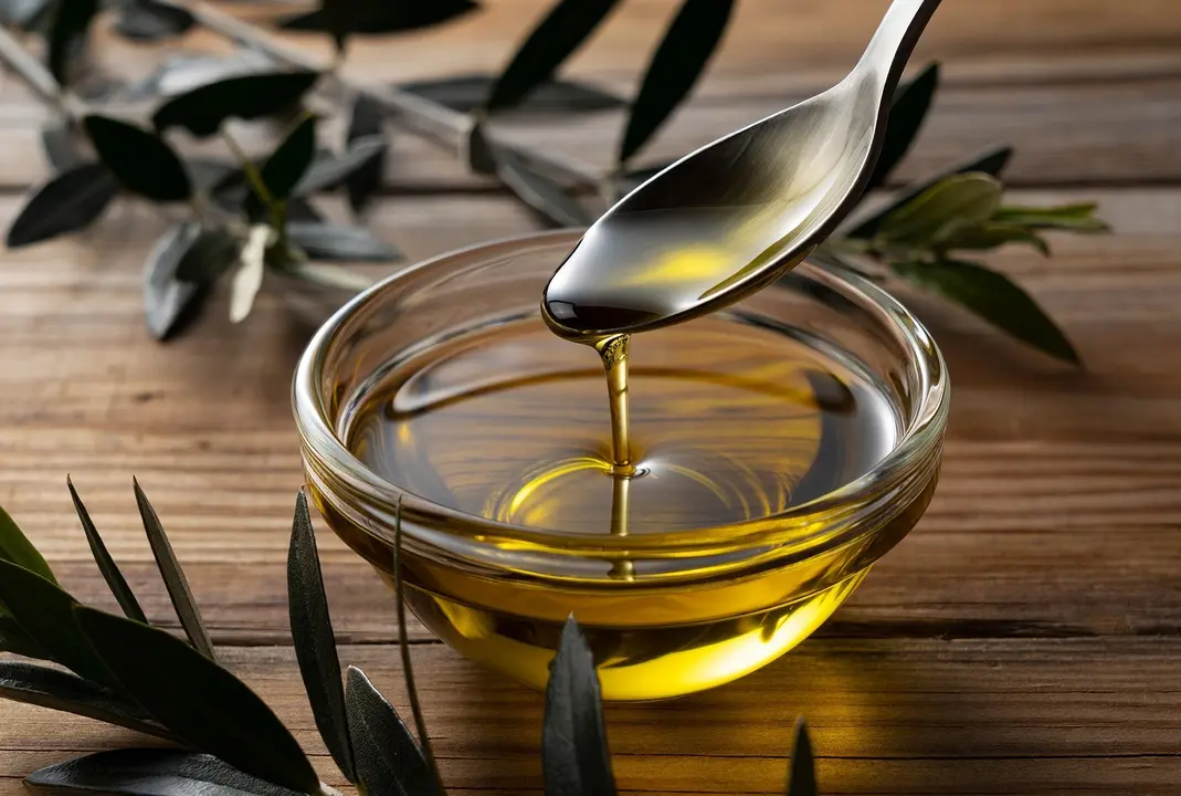 Un recipiente con aceite de oliva. EP