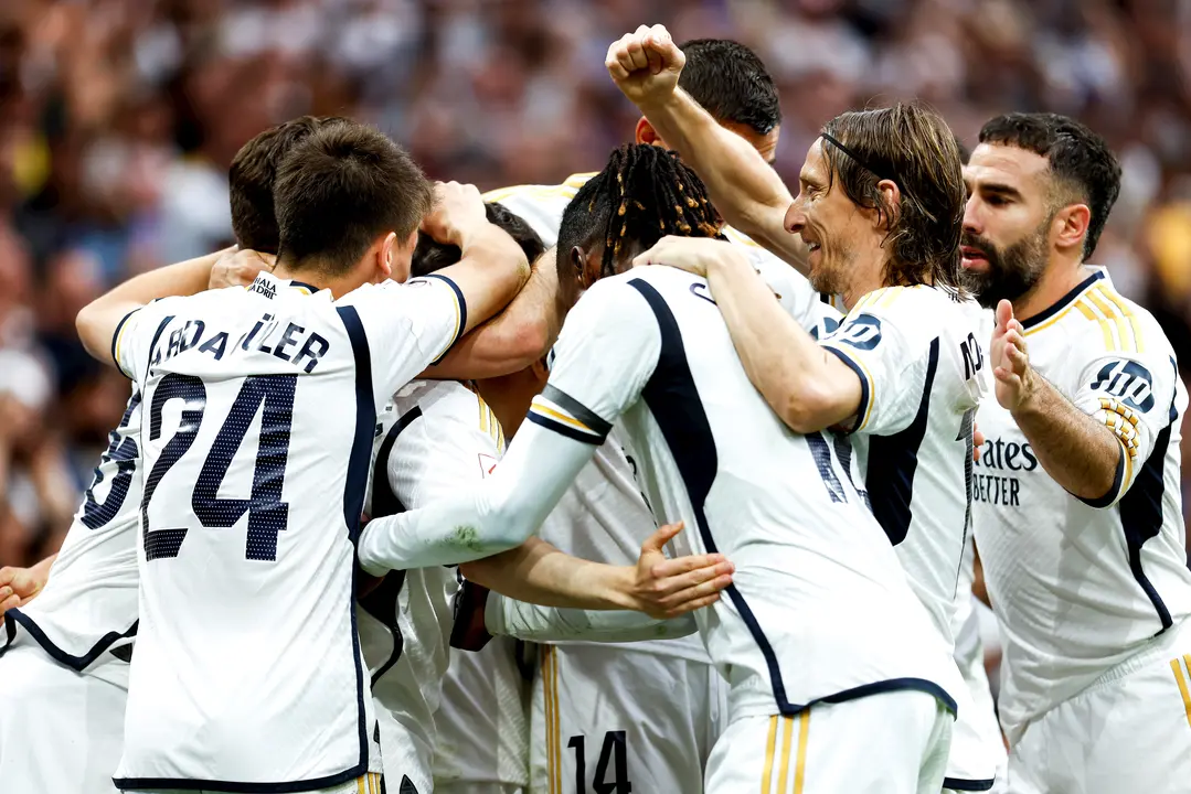 El Madrid celebra el gol de Brahim. / La Liga