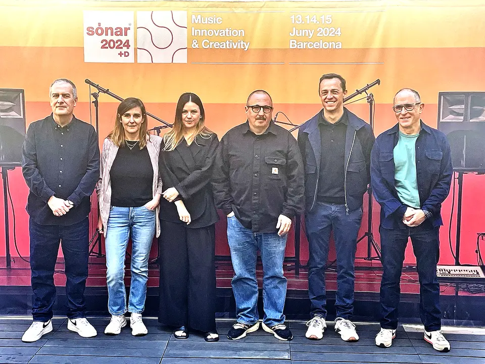 Presentaci&oacute;n del S&oacute;nar 2024, con sus codtores.Ricard Robles y Enric Palau y la comisaria de S&oacute;nar+D Ant&ograve;nia Folguera. / Alerta
