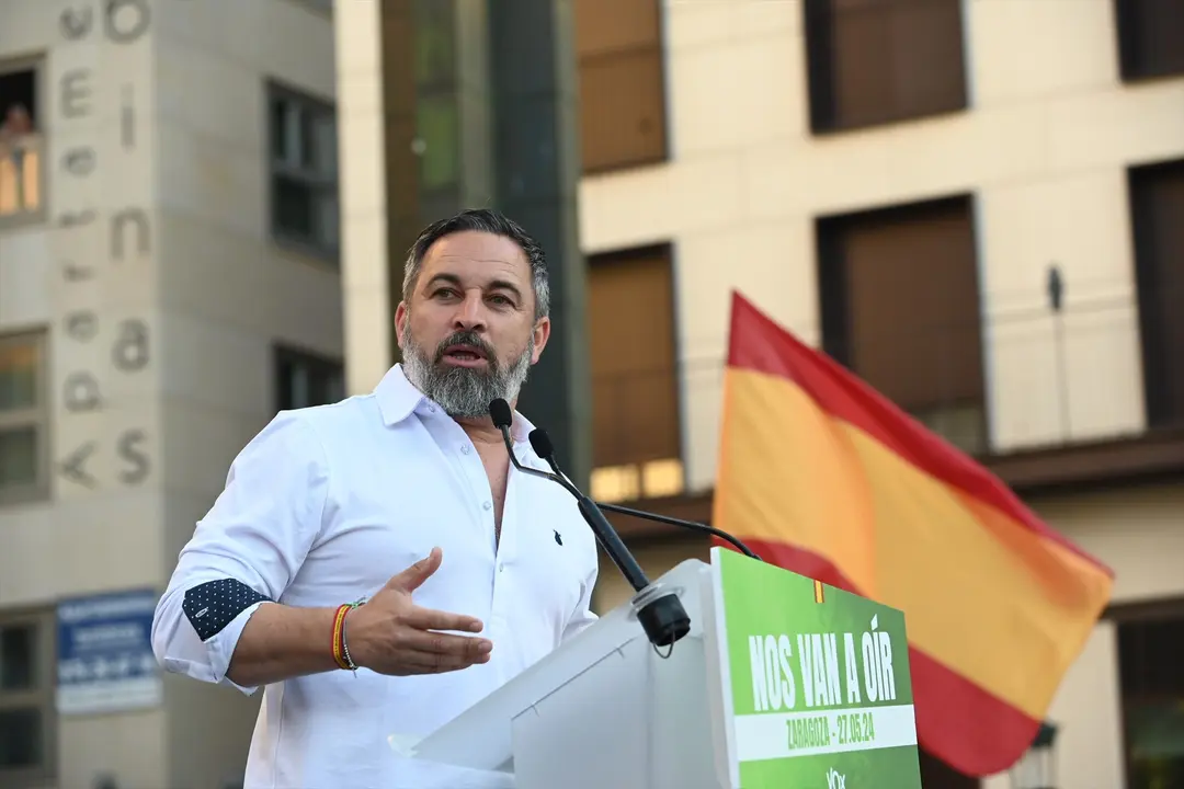 El presidente de VOX, Santiago Abascal, participa en un acto central de la campa&ntilde;a electoral.  Ram&oacute;n Comet
