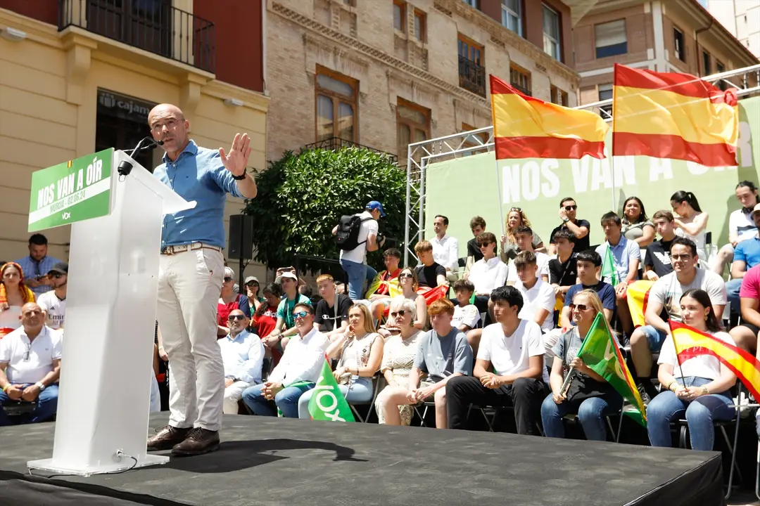 El candidato de Vox para las elecciones europeas, Jorge Buxad&eacute;, interviene durante un acto de campa&ntilde;a de Vox- Edu Botella / Archivo