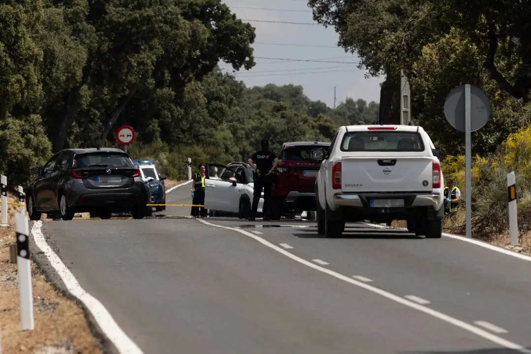 Agentes de la Polic&iacute;a Nacional trabaja en el lugar de los hechos, en el kil&oacute;metro 6 de la M-612, en la carretera de Fuencarral-El Pardo. Alejandro Mart&iacute;nez V&eacute;lez