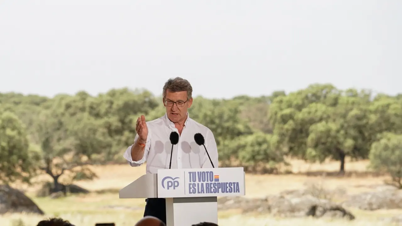 El presidente del Partido Popular, Alberto N&uacute;&ntilde;ez Feij&oacute;o, interviene durante un acto p&uacute;blico con motivo del D&iacute;a Mundial del Medio Ambiente. Carlos Criado