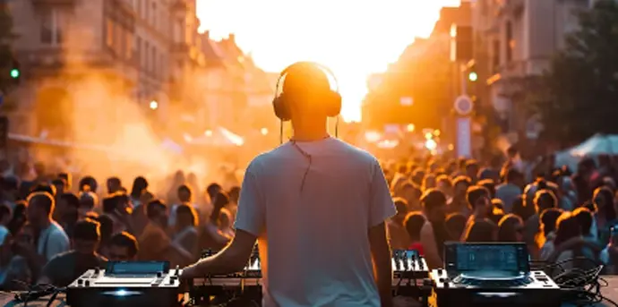 Un dj en el escenario mientras la gente disfruta en la pista en una fiesta. / A.S.