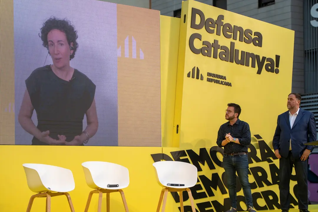 Marta Rovira en una pantalla durante un acto de ERC. EP / Archivo