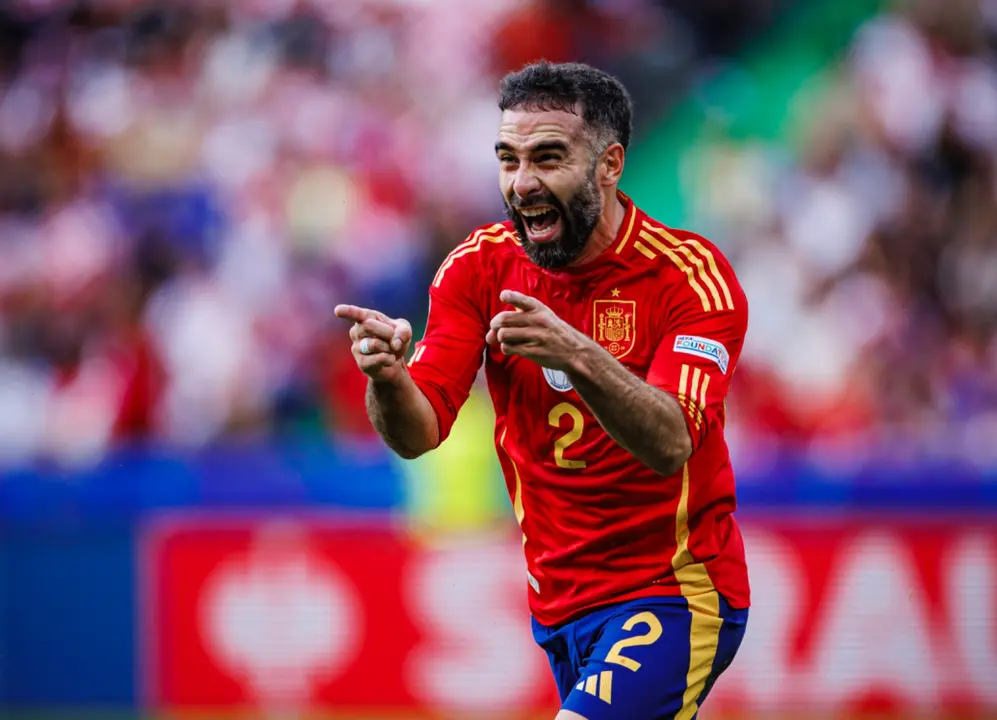 Carvajal celebra su gol con la Selecci&oacute;n. / RFEF