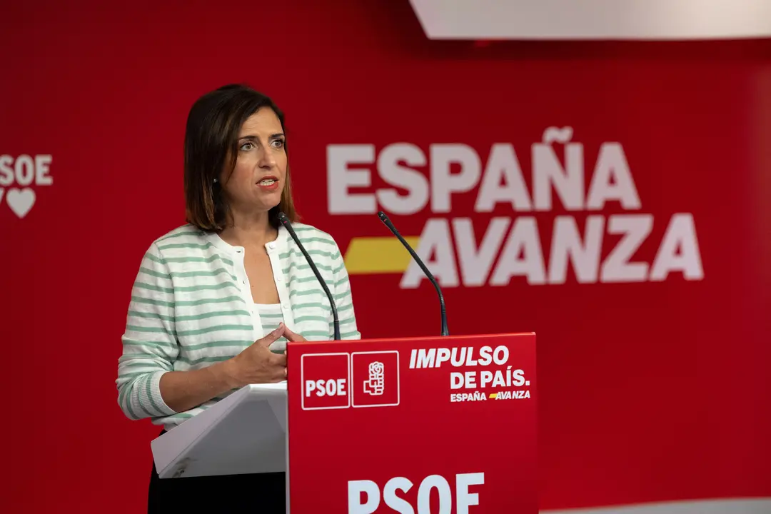 La portavoz del PSOE, Esther Pe&ntilde;a, en una rueda de prensa en la sede nacional del partido. / Alerta