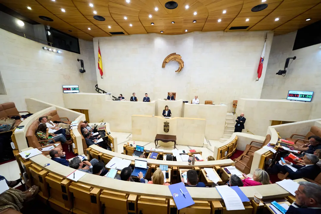 La presidenta de la Comunidad Aut&oacute;noma de Cantabria, Mar&iacute;a Jos&eacute; S&aacute;enz de Buruaga G&oacute;mez, durante la sesi&oacute;n del primer Pleno de legislatura. / Juanma Serrano
