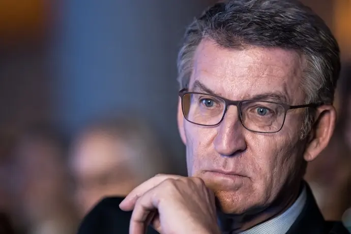 El presidente del PP, Alberto N&uacute;&ntilde;ez Feij&oacute;o, durante la 17 edici&oacute;n del Foro Atl&aacute;ntico de Madrid, en la Casa de Am&eacute;rica, a 26 de junio de 2024, en Madrid (Espa&ntilde;a). 
Diego Radam&eacute;s / Europa Press
26/6/2024