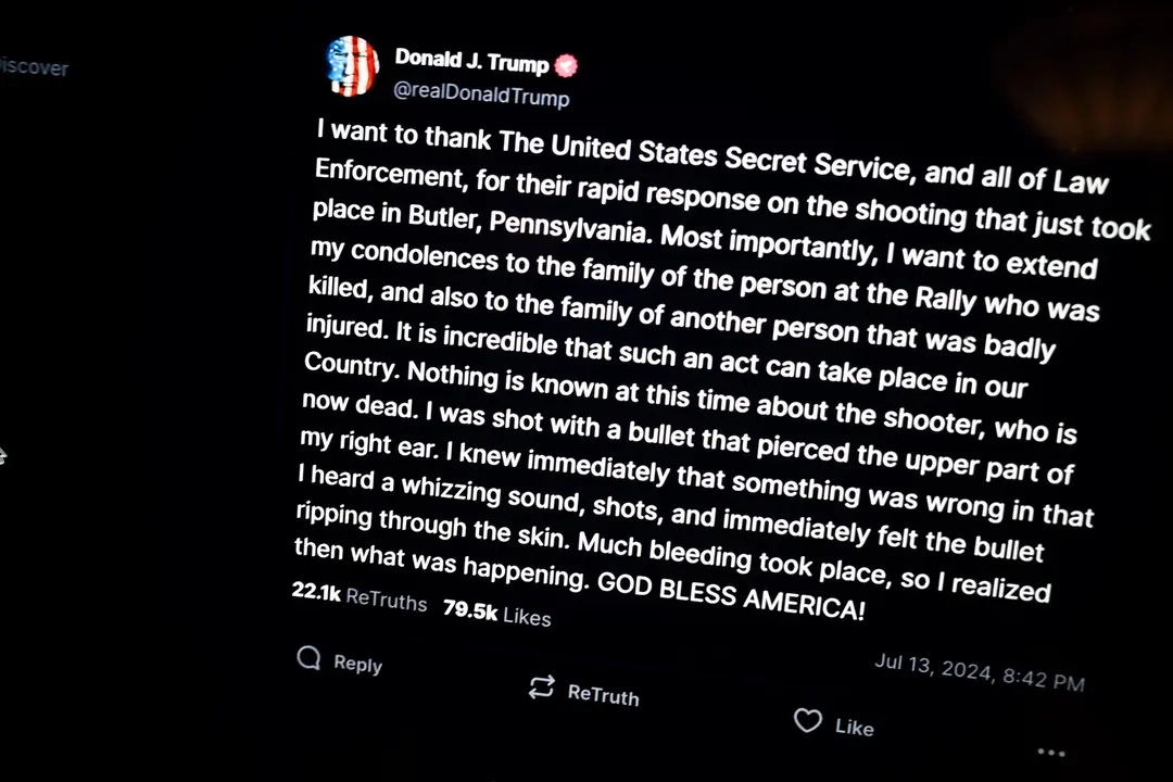 Un mensaje publicado por Donald Trump tras el atentado. Taidgh Barron