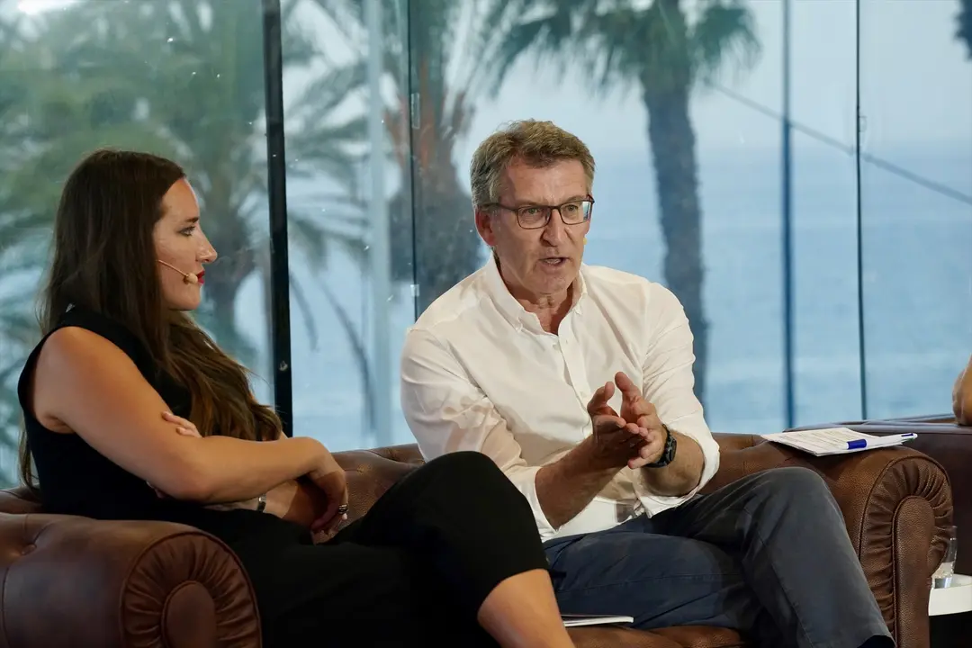 El presidente del PP, Alberto N&uacute;&ntilde;ez Feij&oacute;o, durante la Escuela de Verano de Nuevas Generaciones del PP. &Aacute;lex Zea