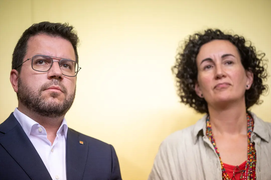 El presidente de la Generalitat, Pere Aragon&egrave;s, y la secretaria general de ERC Marta Rovira. EP / Archivo
