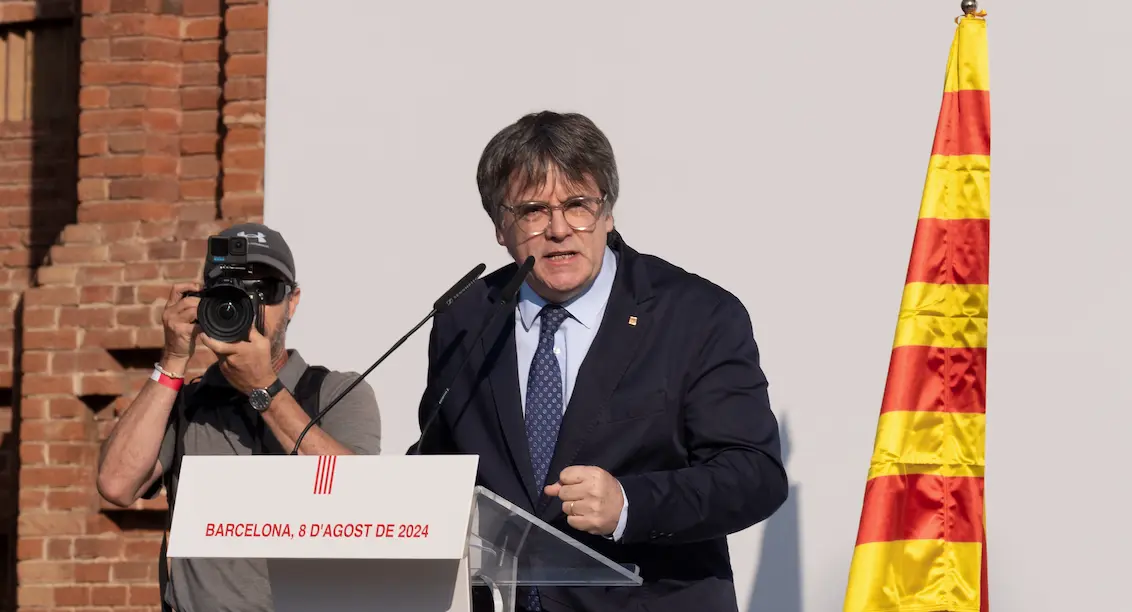 El expresidente de la Generalitat de Catalunya Carles Puigdemont interviene en un acto de bienvenida organizado por entidades independentistas en el paseo Llu&iacute;s Companys, a 8 de agosto de 2024, en Barcelona, Catalunya (Espa&ntilde;a). David Zorrakino / Europa Press
Personajes: CARLES PUIGDEMONT