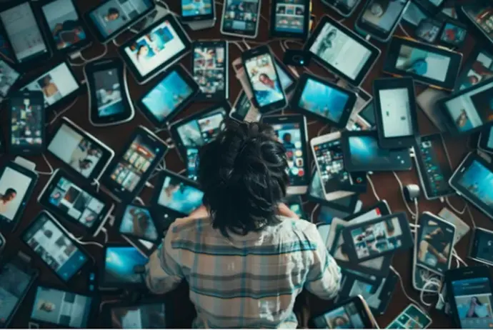 Una persona rodeada de dispositivos electr&oacute;nicos. / A.S.
