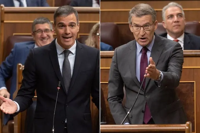 Pedro S&aacute;nchez y Feij&oacute;o durante la sesi&oacute;n de control al Gobierno en el Congreso. / EP