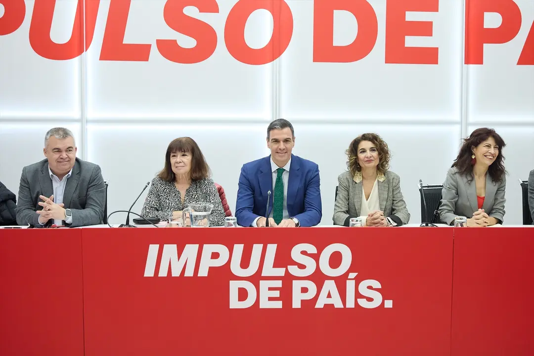 (I-d)Santos Cerd&aacute;n, Cristina Narbona, Pedro S&aacute;nchez, Mar&iacute;a Jes&uacute;s Montero y Ana Redondo, durante la reuni&oacute;n de la Comisi&oacute;n Ejecutiva Federal. / Jes&uacute;s Hell&iacute;n