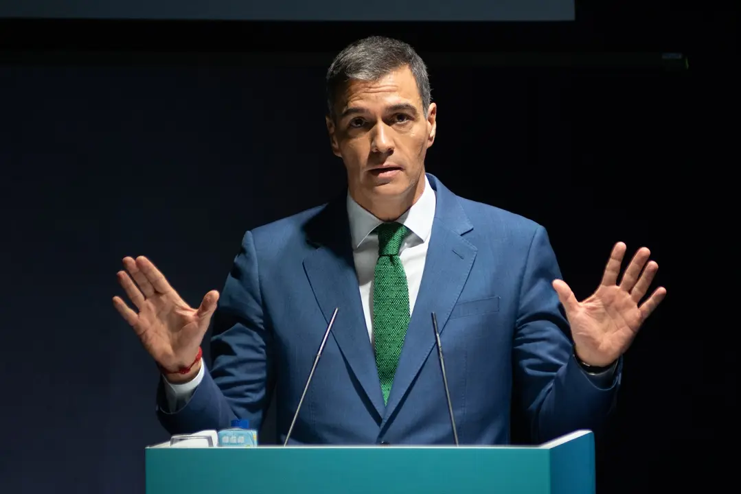 El presidente del gobierno, Pedro S&aacute;nchez, durante la apertura del evento 'World in Progress' de Grupo Prisa. / David Zorrakino