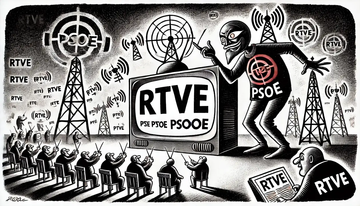 Vi&ntilde;eta editorial que muestra la colonizaci&oacute;n de RTVE por el PSOE.