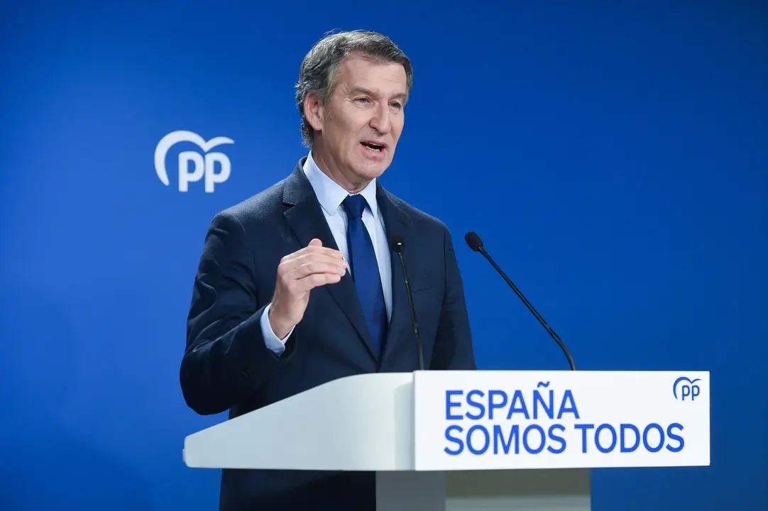 El presidente del Partido Popular, Alberto N&uacute;&ntilde;ez Feij&oacute;o, durante una rueda de prensa del Partido Popular. / Gustavo Valiente