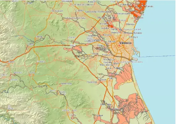 Mapa de Espa&ntilde;a centrado en Valencia y sus alrededores. / MITECO