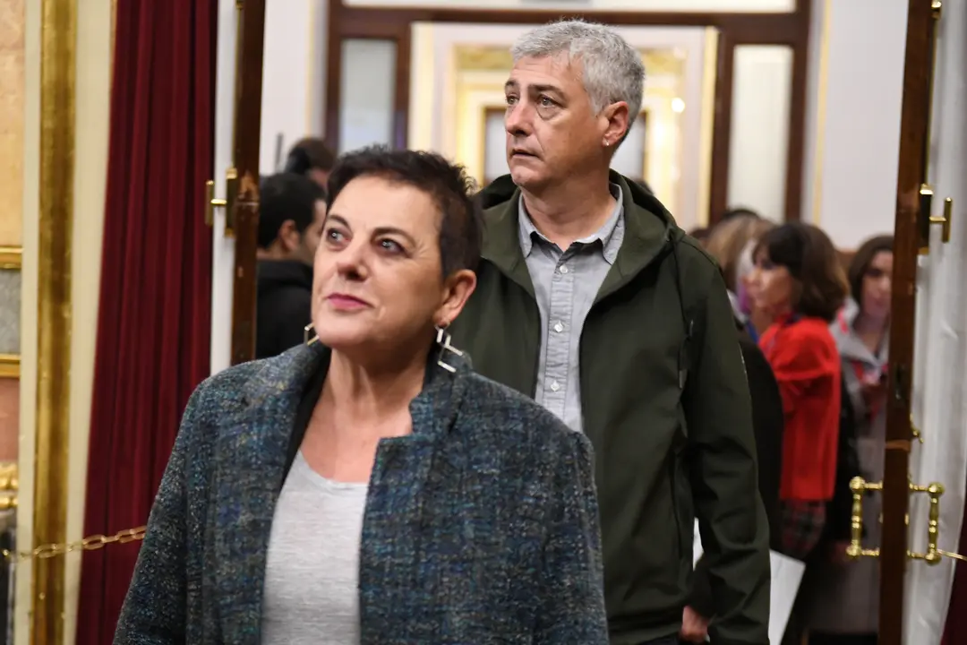 La portavoz de EH BIldu, Mertxe Aizpurua (i) y el diputado de EH BIldu, Oskar Matute. / Fernando S&aacute;nchez