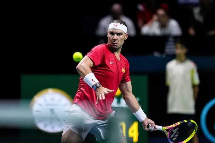 Rafael Nadal de Espa&ntilde;a en acci&oacute;n contra Botic van de Zandschulp de Holanda durante el partido de tenis de la Copa Davis 2024 jugado entre Espa&ntilde;a y Holanda en el Pabell&oacute;n Mart&iacute;n Carpena el 19 de noviembre de 2024, en M&aacute;laga, Espa&ntilde;a.
Fecha: 19/11/2024.
Firma: AFP7 / Europa Press