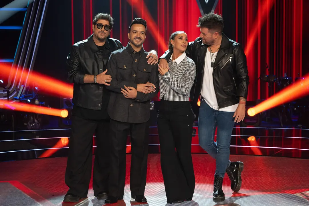 (I-D) Antonio Orozco, Luis Fonsi, Mal&uacute; y Pablo L&oacute;pez posan durante la presentaci&oacute;n de la nueva edici&oacute;n de 'La Voz'. Jos&eacute; Oliva