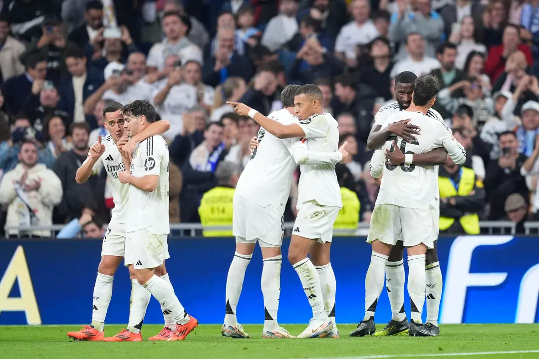 Kylian Mbapp&eacute; celebra su gol en el Real Madrid-Getafe. / Oscar J. Barroso