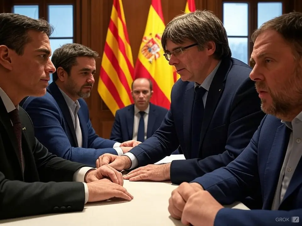 Recreaci&oacute;n imaginaria IA de una tensa negociaci&oacute;n pol&iacute;tica.