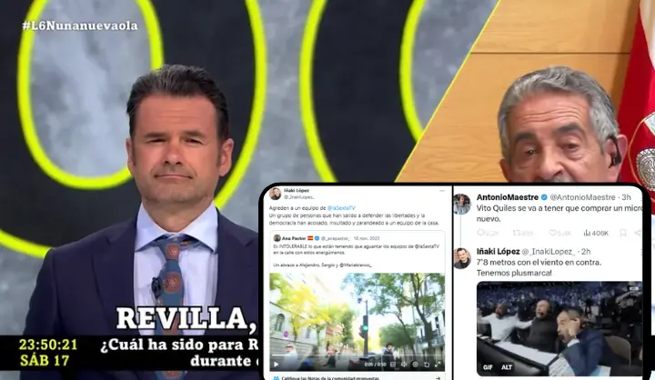 "Captura que ilustra la contradicci&oacute;n: I&ntilde;aki L&oacute;pez, firme defensor de la libertad de prensa ante agresiones a LaSexta, ahora ironiza sobre el ataque de Antonio Maestre al periodista Vito Quiles."