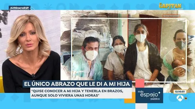 Susanna Griso se rompe al escuchar el testimonio de unos padres que perdieron a su hija reci&eacute;n nacida. / Antena 3
