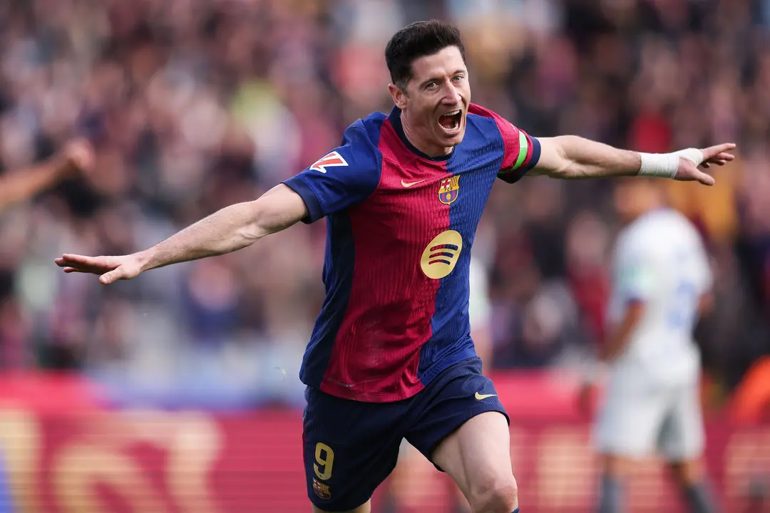 Robert Lewandoski celebra su tanto del partido. / FCB