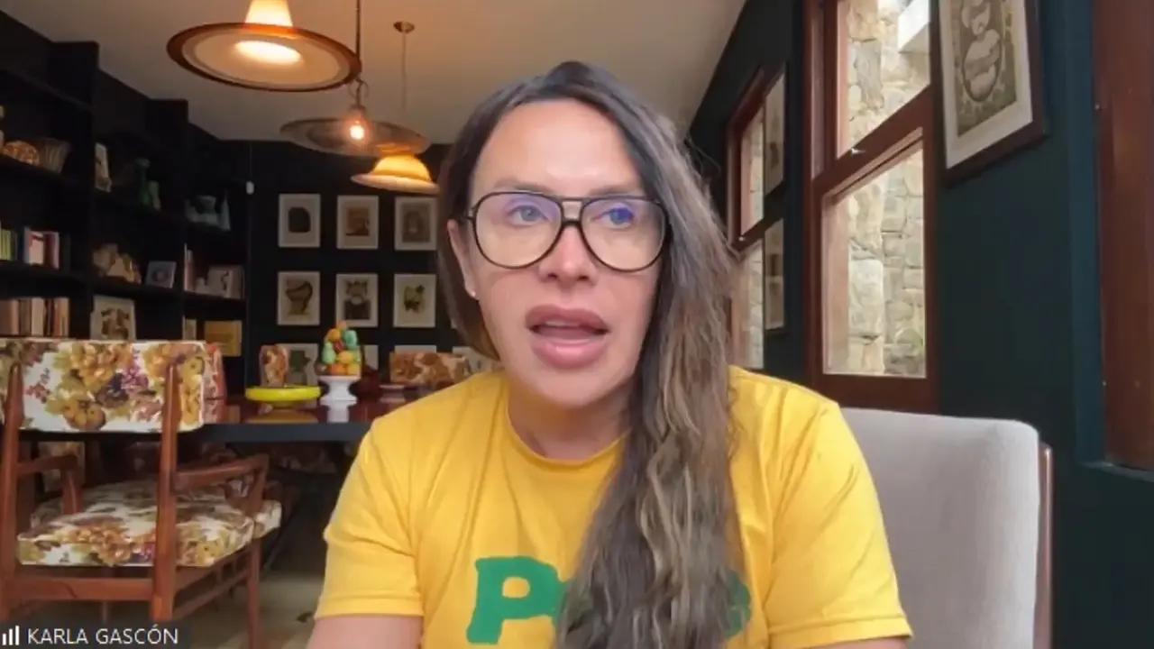 La actriz Karla Sof&iacute;a Gasc&oacute;n en una rueda de prensa telem&aacute;tica. / EP