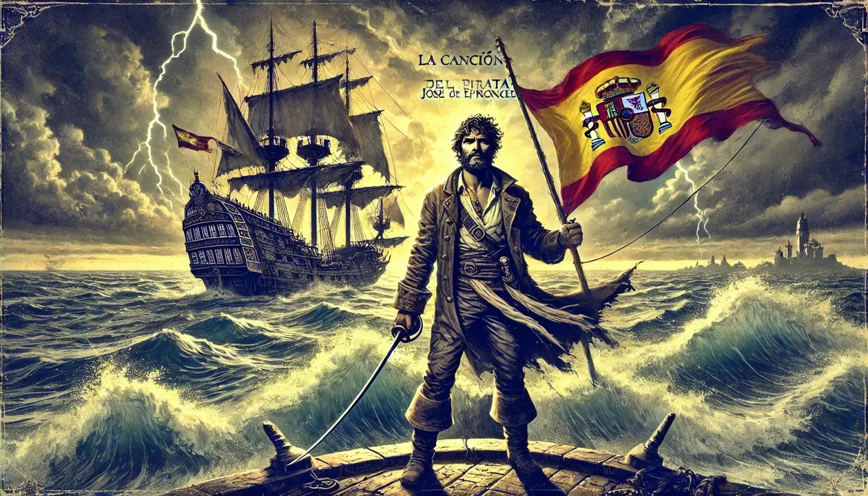 ilustraci&oacute;n editorial inspirada en La Canci&oacute;n del Pirata de Jos&eacute; de Espronceda. Capturan el esp&iacute;ritu rom&aacute;ntico del poema con una escena dram&aacute;tica y aventurera.